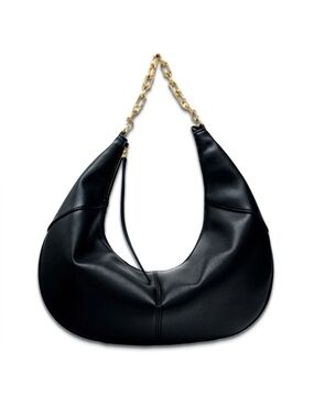Zara NWT leather Black, gold Chain-Handle round Hobo purse Bag